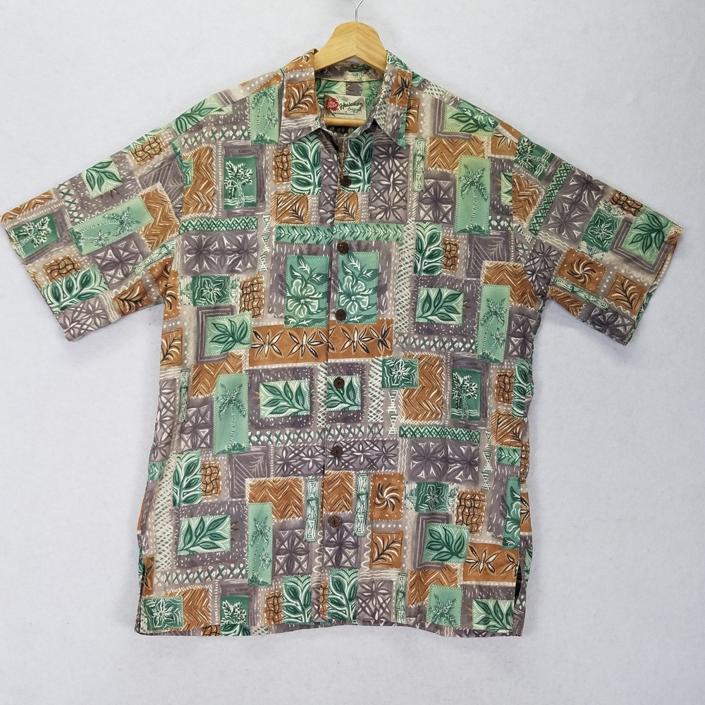 Hilo Hattie Aloha Shirt Tropical Mens M Green Cotton Hawaiian Vtg Original